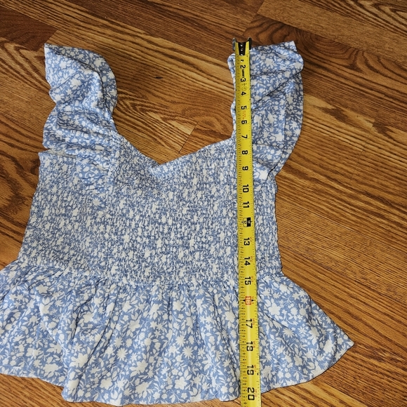 Nation LTD women's jenny floral ruffle pima cotton top blossom blue - Picture 4 of 8